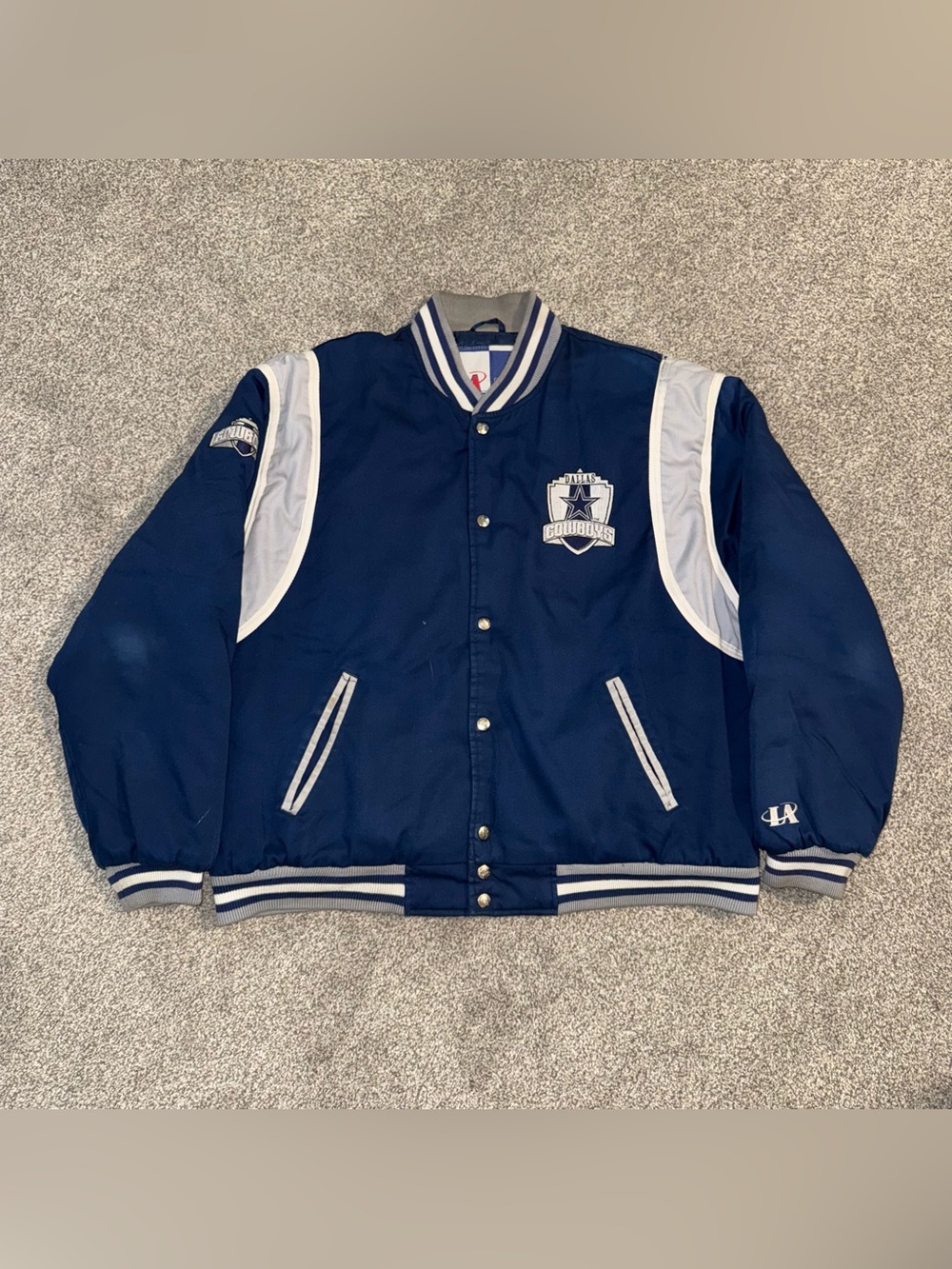 Dallas Cowboys Logo Athletic Navy and White Varsity Bomber Jacket